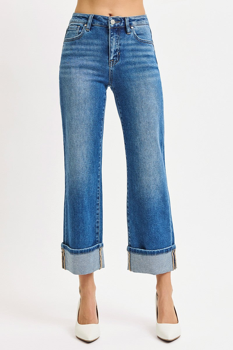 Emma Mid Rise Crop Cuffed Jeans, Medium