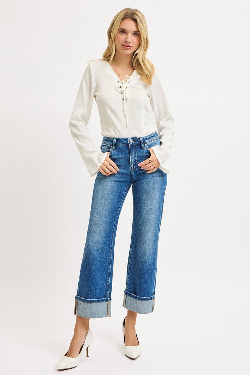 Emma Mid Rise Crop Cuffed Jeans, Medium