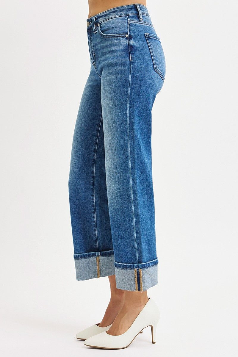 Emma Mid Rise Crop Cuffed Jeans, Medium