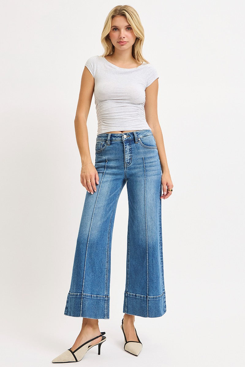 Mary Mid Rise Wide Leg Crop Jeans, Medium