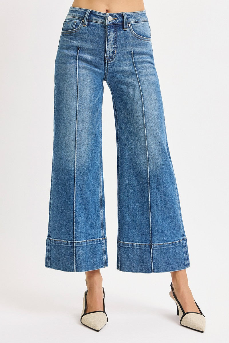 Mary Mid Rise Wide Leg Crop Jeans, Medium