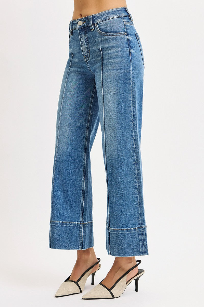 Mary Mid Rise Wide Leg Crop Jeans, Medium