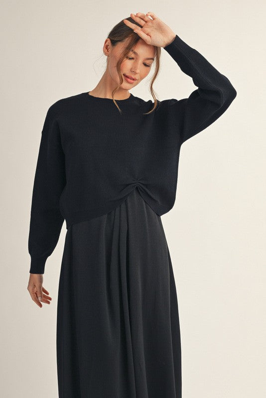 Sarah Grace Crew Neck Sweater, Black