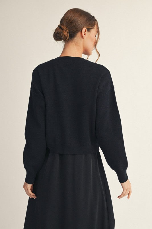 Sarah Grace Crew Neck Sweater, Black