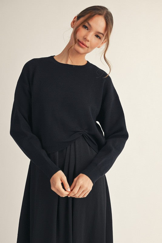 Sarah Grace Crew Neck Sweater, Black