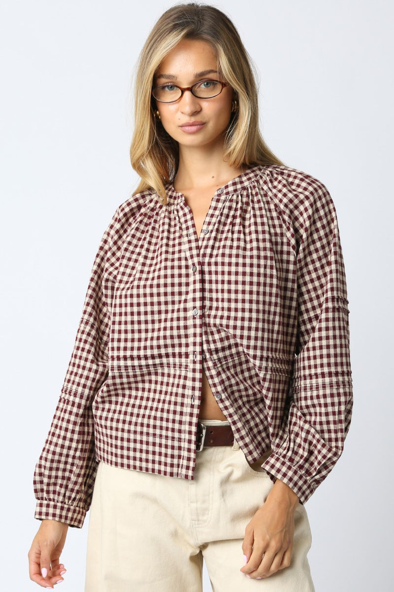 Emilia Checkered Shirt, Burgundy Taupe