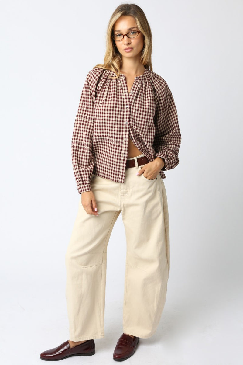 Emilia Checkered Shirt, Burgundy Taupe