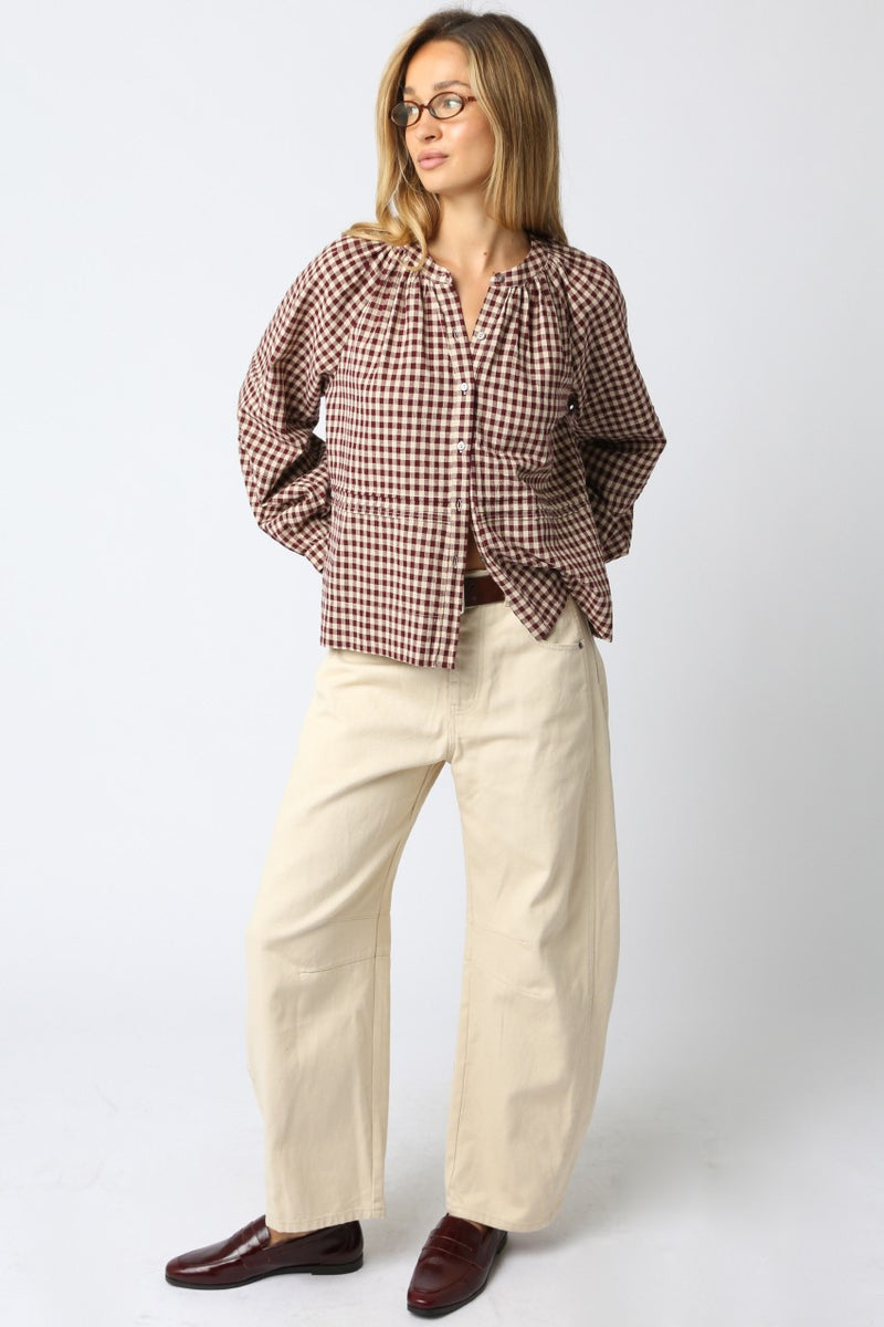 Emilia Checkered Shirt, Burgundy Taupe