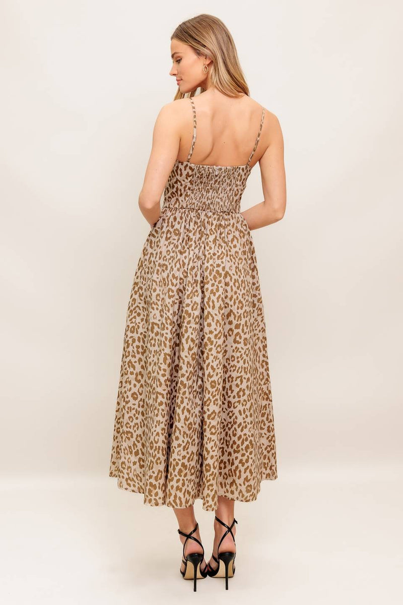 Claire Leopard Print Midi Dress, Taupe