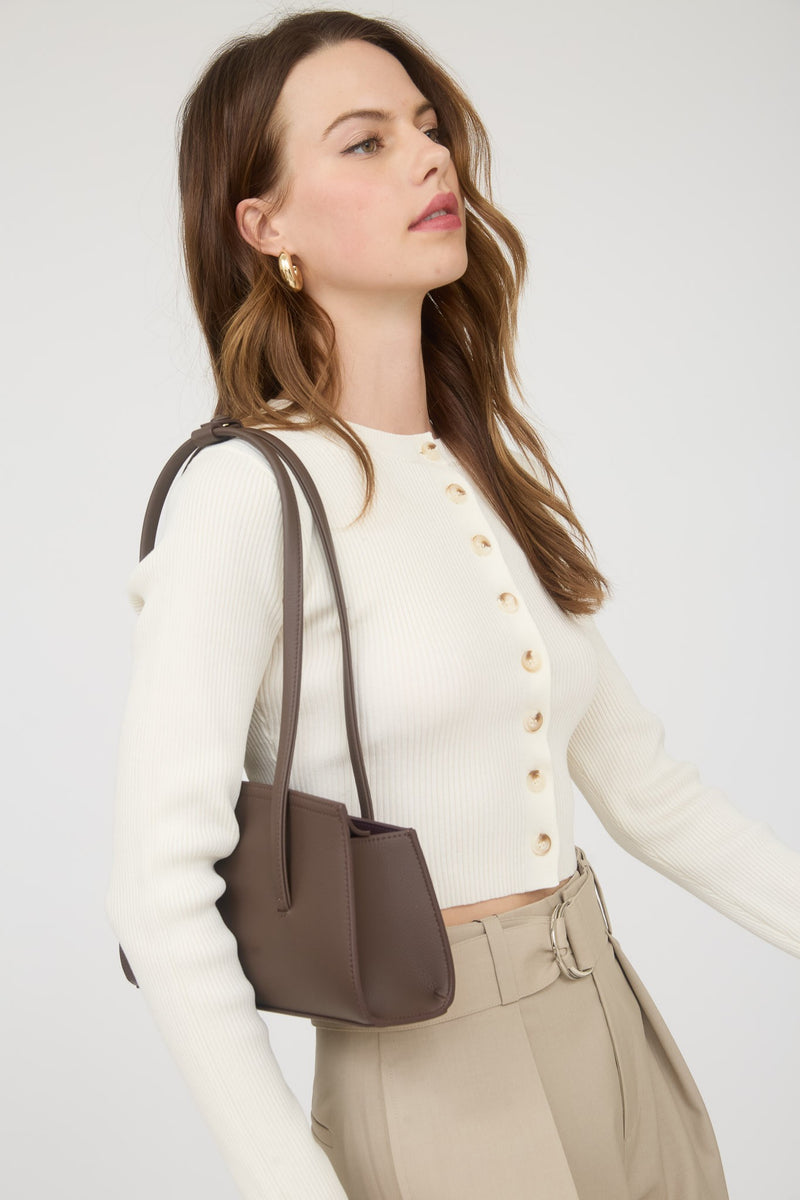 Josie Rib Knit Cropped Cardigan, Cream