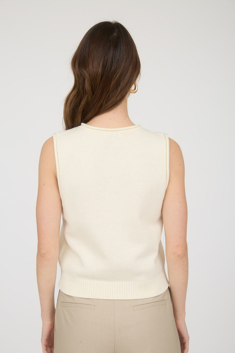Lina Raw Edge Cardigan Vest, Cream