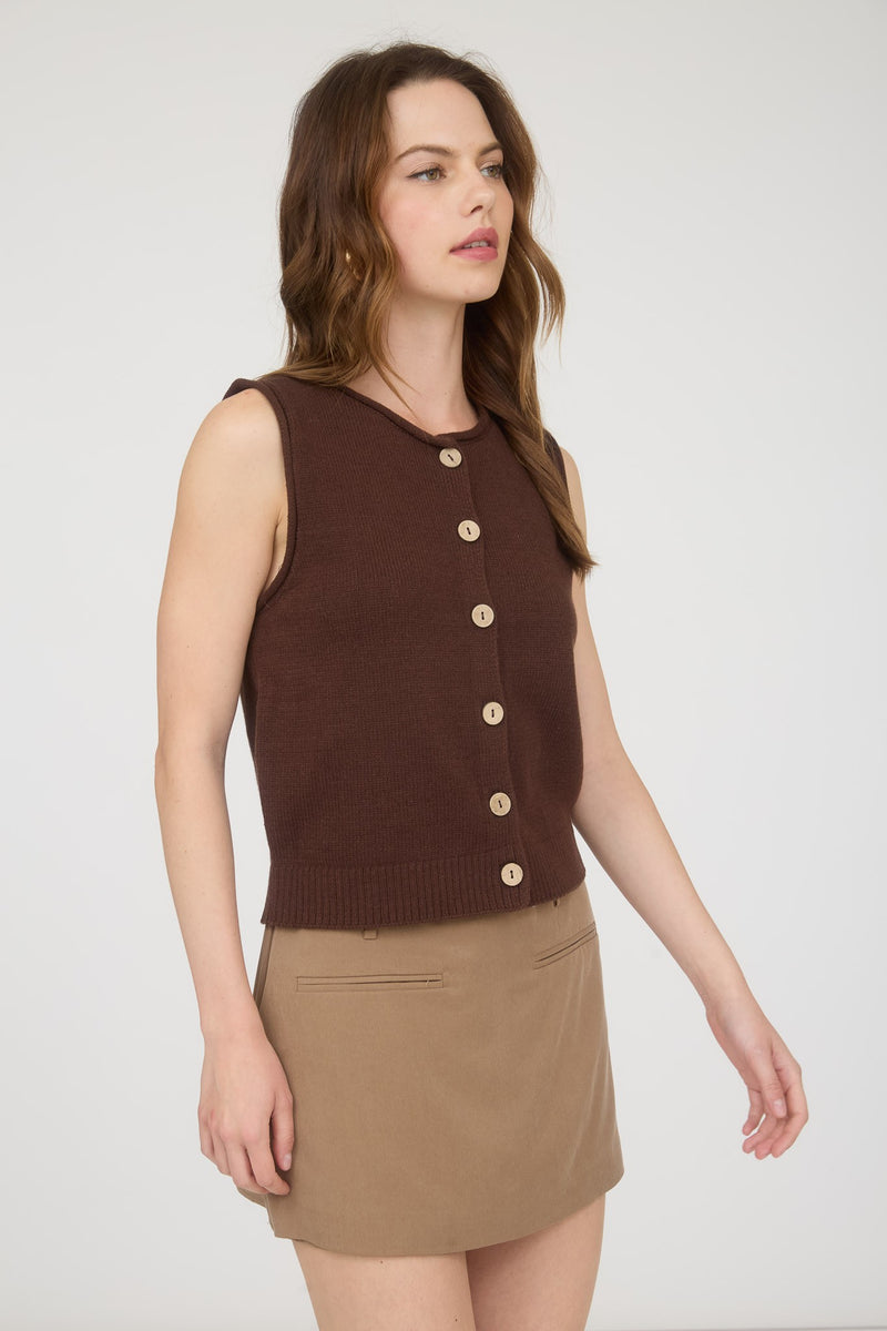 Lina Raw Edge Cardigan Vest, Brown