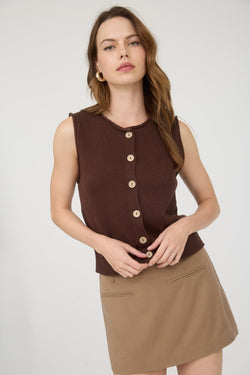 Lina Raw Edge Cardigan Vest, Brown