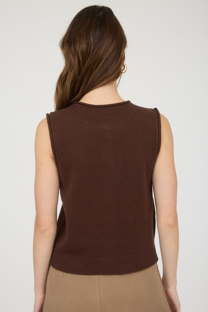 Lina Raw Edge Cardigan Vest, Brown