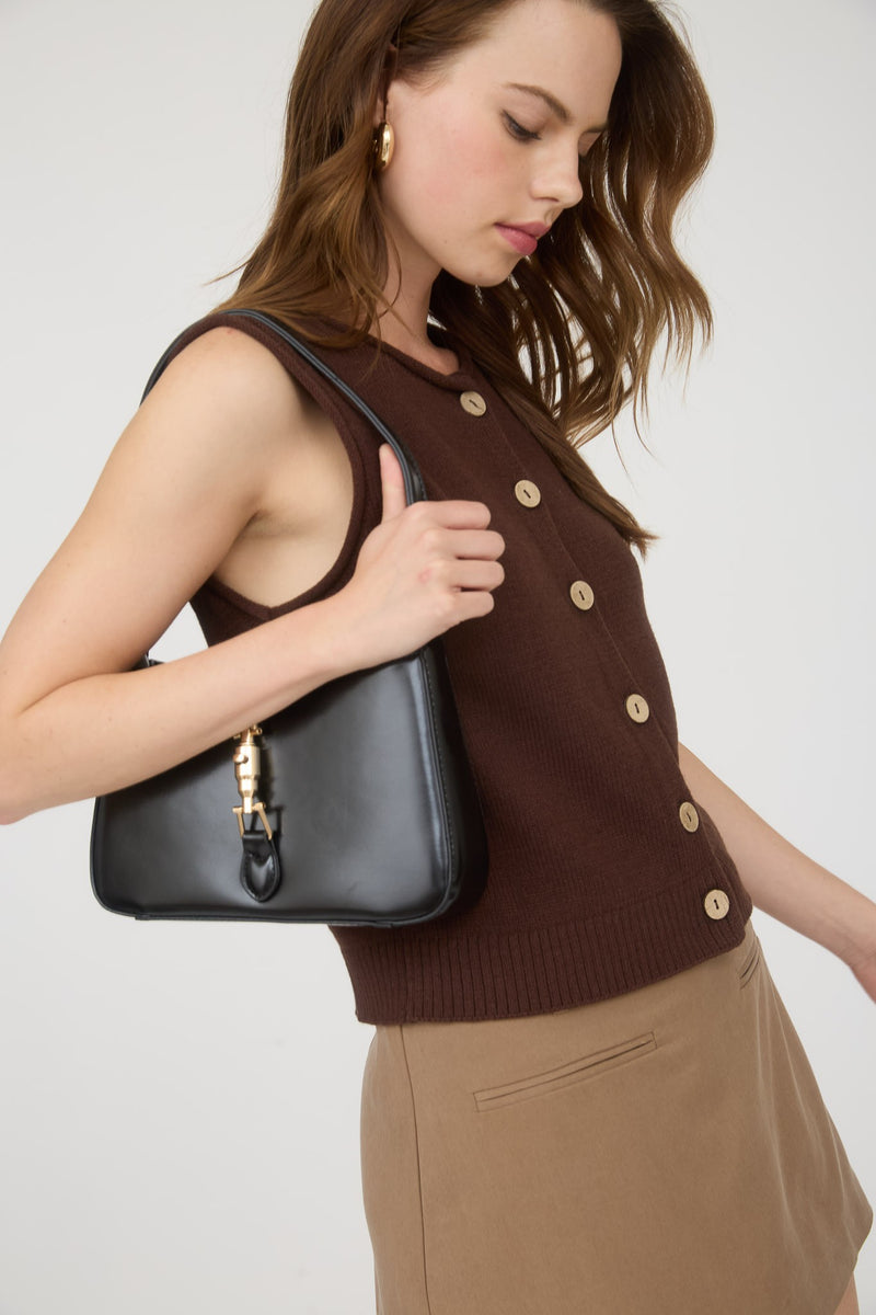 Lina Raw Edge Cardigan Vest, Brown