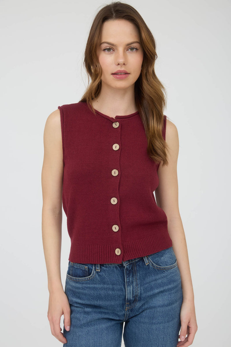Lina Raw Edge Cardigan Vest, Burgundy