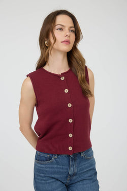 Lina Raw Edge Cardigan Vest, Burgundy