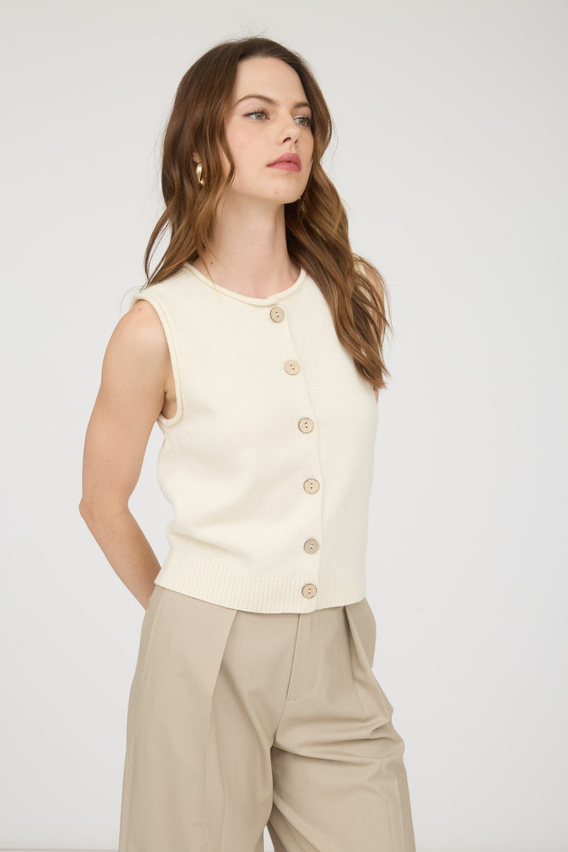 Lina Raw Edge Cardigan Vest, Cream