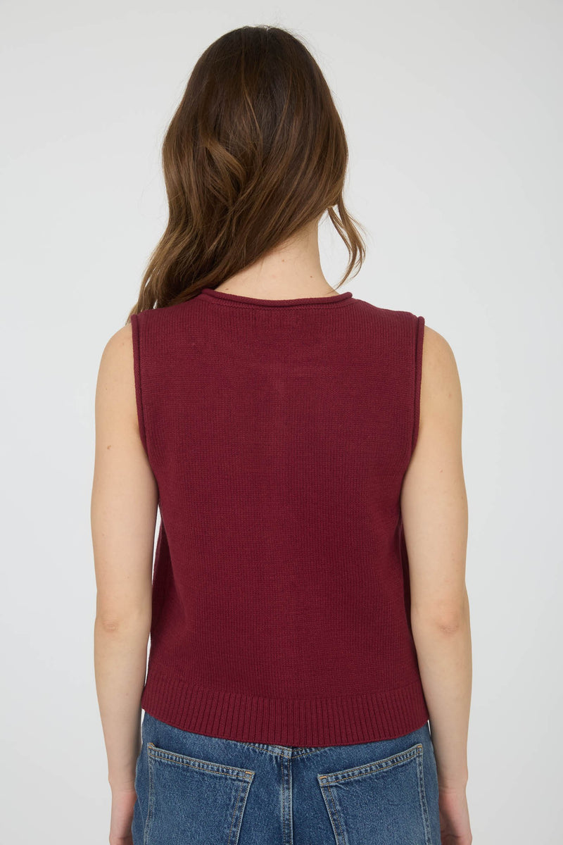 Lina Raw Edge Cardigan Vest, Burgundy