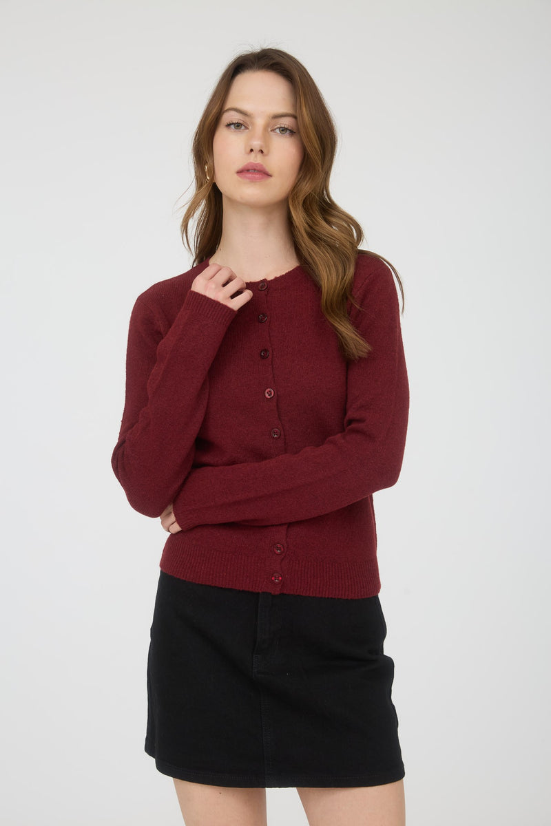 Nia Button Down Cardigan, Burgundy