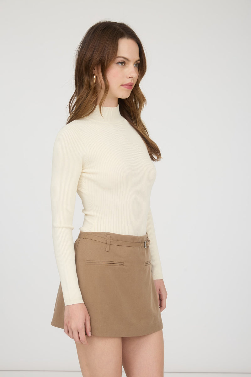 Bella High Neck Ribbed Bodysuit, Cream