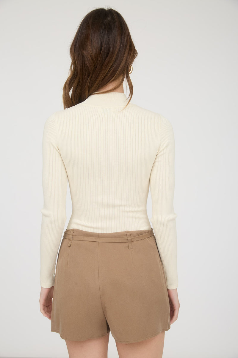 Bella High Neck Ribbed Bodysuit, Cream