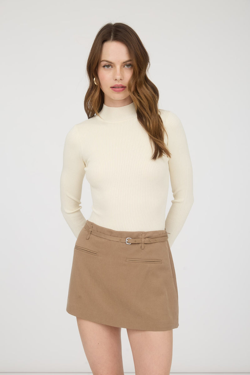 Bella High Neck Ribbed Bodysuit, Cream