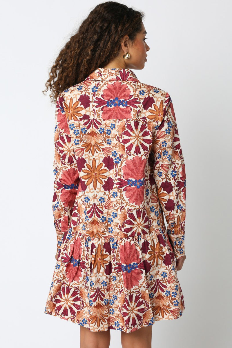Ciara Collared Button Down Dress, Cream Rust