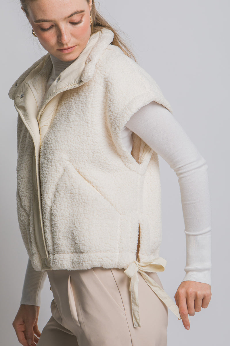 Addison Button Front Faux Fur Vest, Ivory
