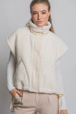 Addison Button Front Faux Fur Vest, Ivory