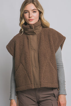 Addison Button Front Faux Fur Vest, Brown