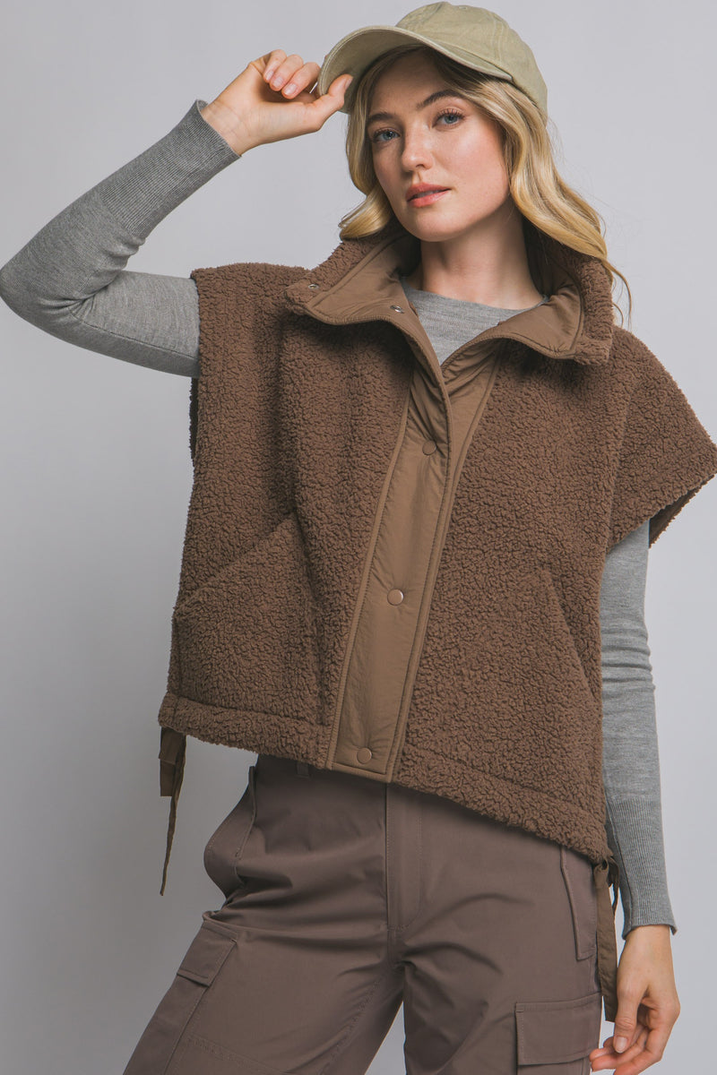 Addison Button Front Faux Fur Vest, Brown