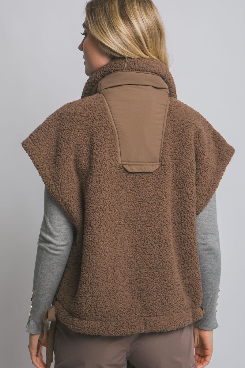 Addison Button Front Faux Fur Vest, Brown
