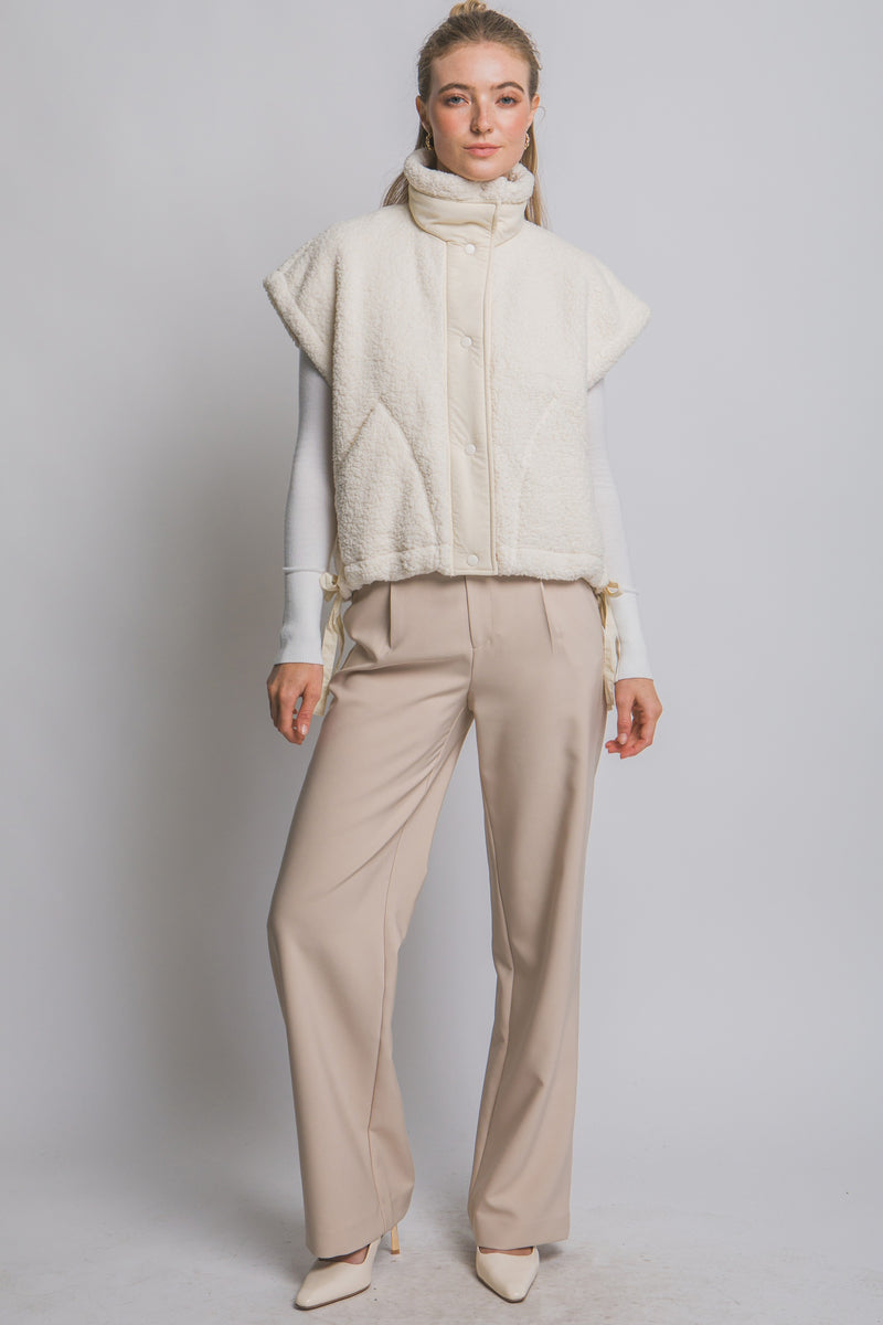 Addison Button Front Faux Fur Vest, Ivory