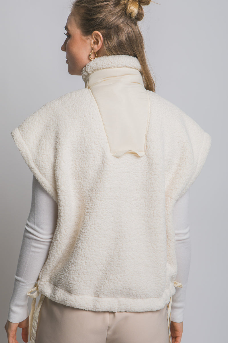 Addison Button Front Faux Fur Vest, Ivory