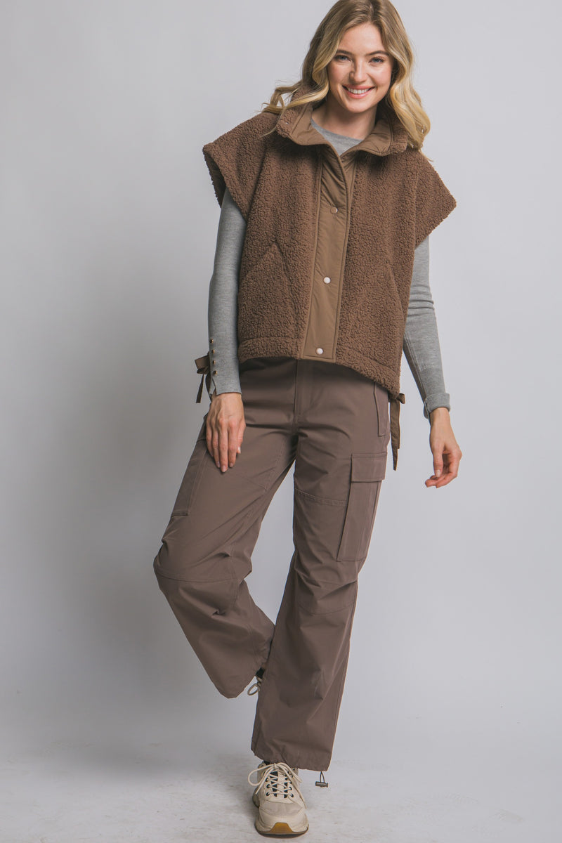 Addison Button Front Faux Fur Vest, Brown