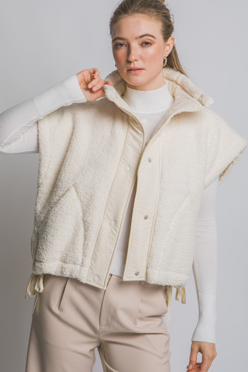 Addison Button Front Faux Fur Vest, Ivory