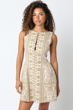 Aubri Printed Button Front Dress, Natural Khaki