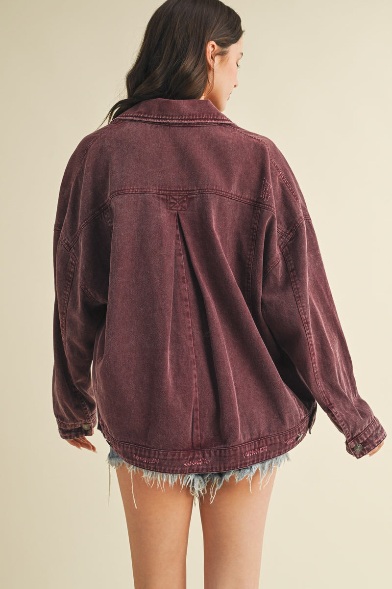 Audrey Button Down Denim Jacket, Cherry Lacquer