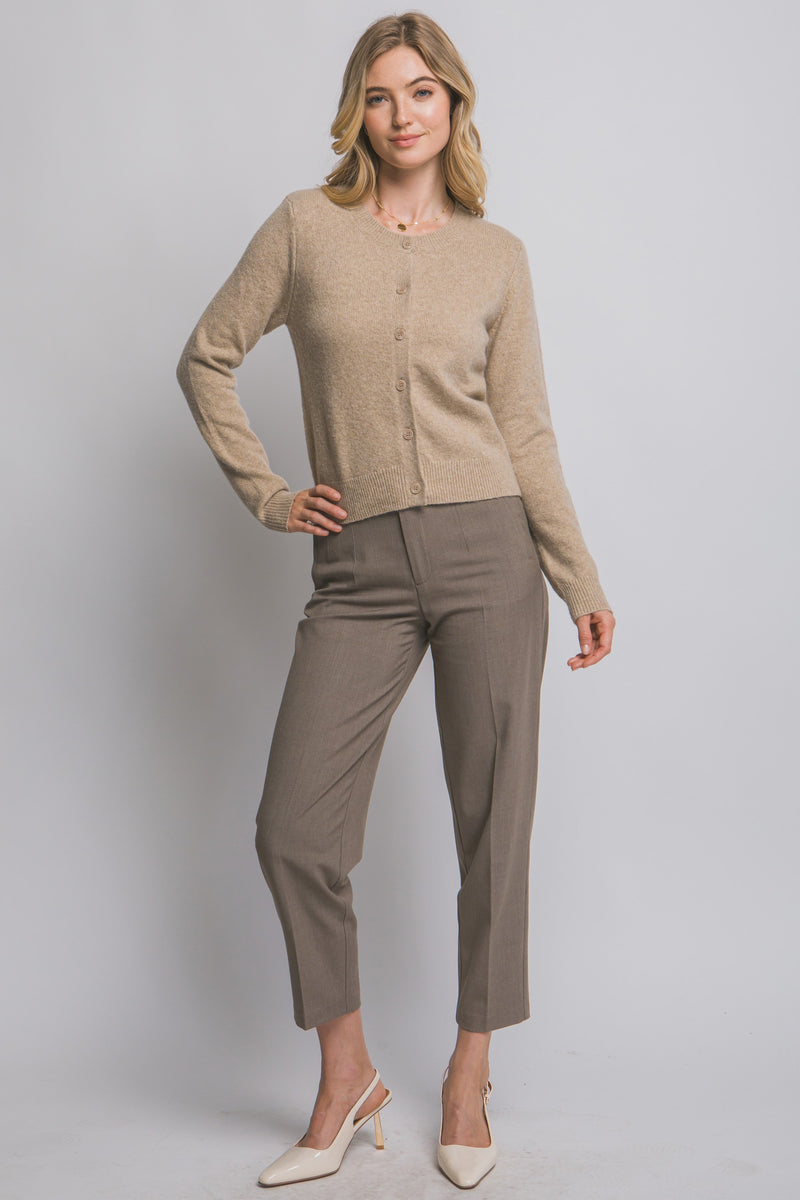Maria Round Neck Cardigan, Khaki