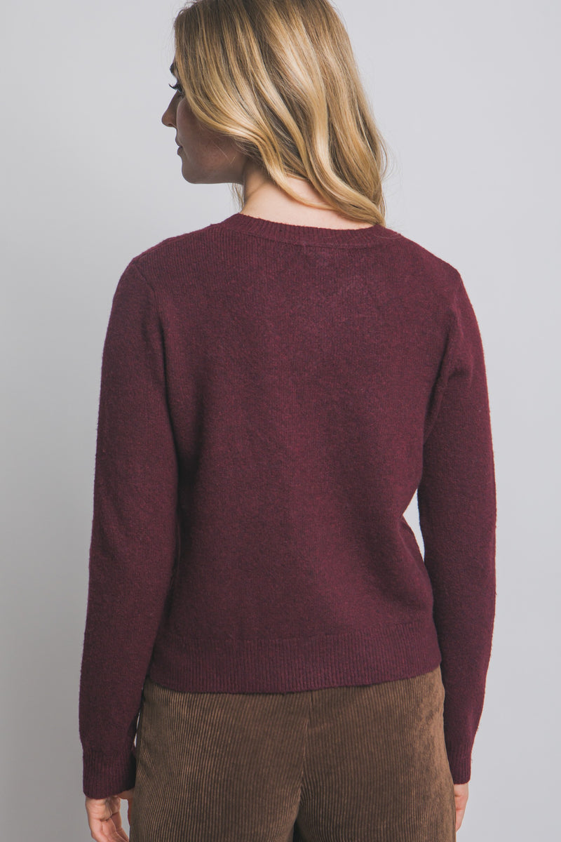 Maria Round Neck Cardigan, Burgundy