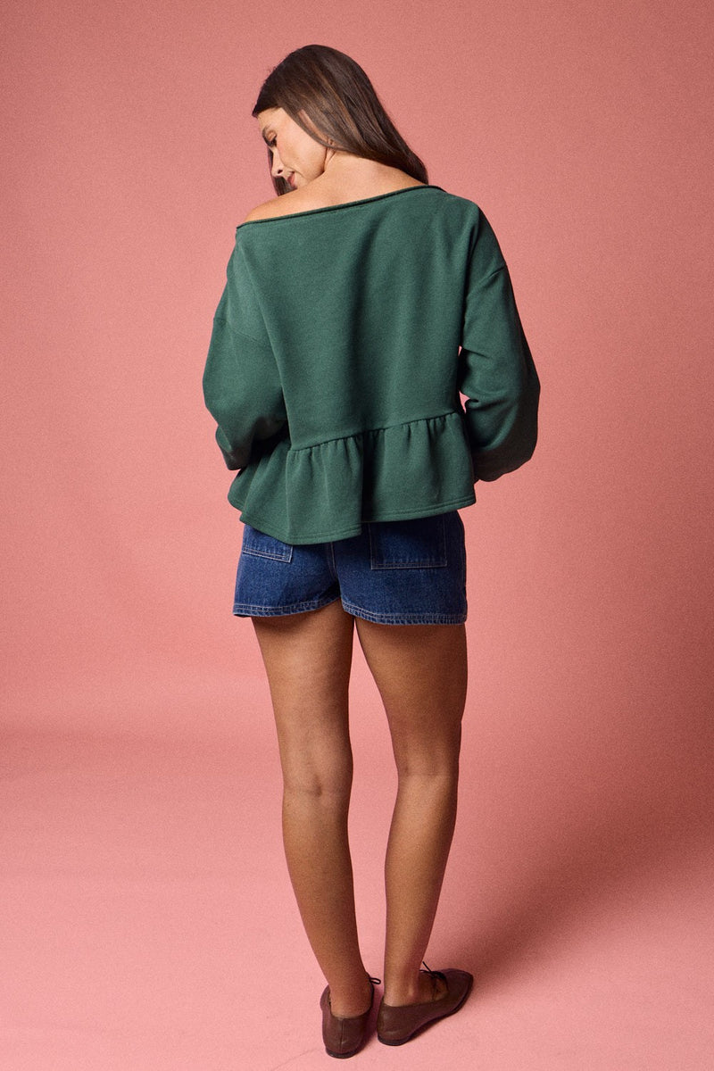 Arabella Peplum Hem Sweatshirt, Hunter Green