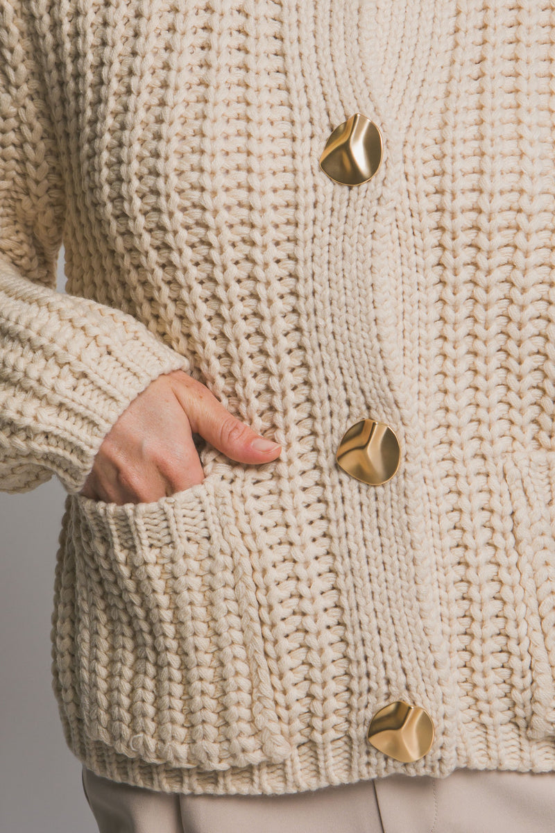 Clara Gold Button Cardigan, Cream