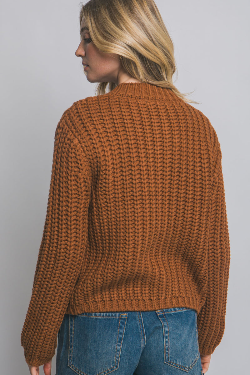 Clara Gold Button Cardigan, Almond