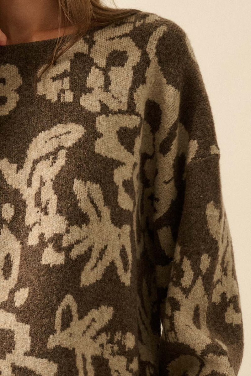 Hailey Floral Jacquard Sweater, Chocolate