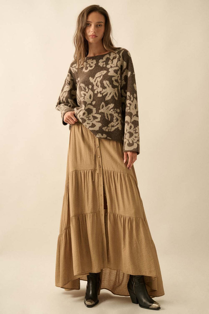 Hailey Floral Jacquard Sweater, Chocolate
