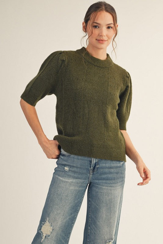 Melanie High Round Neck Sweater, Olive