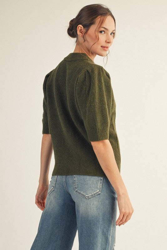 Melanie High Round Neck Sweater, Olive