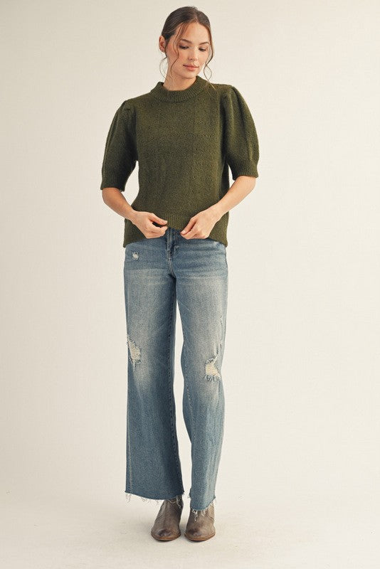 Melanie High Round Neck Sweater, Olive