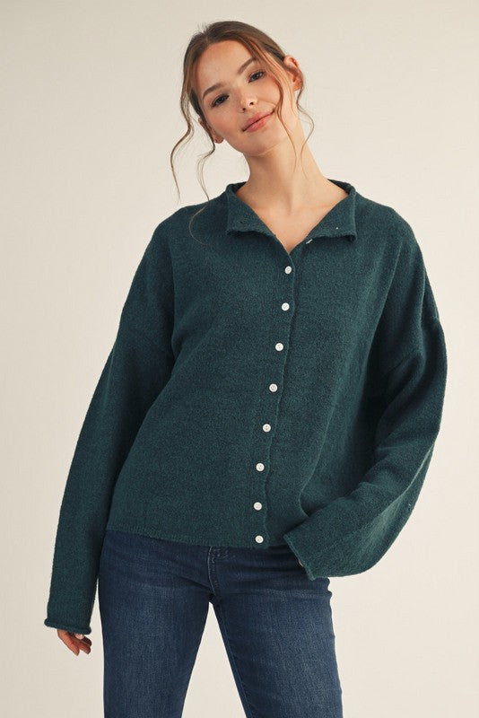 Odessa Cardigan Sweater, Hunter Green